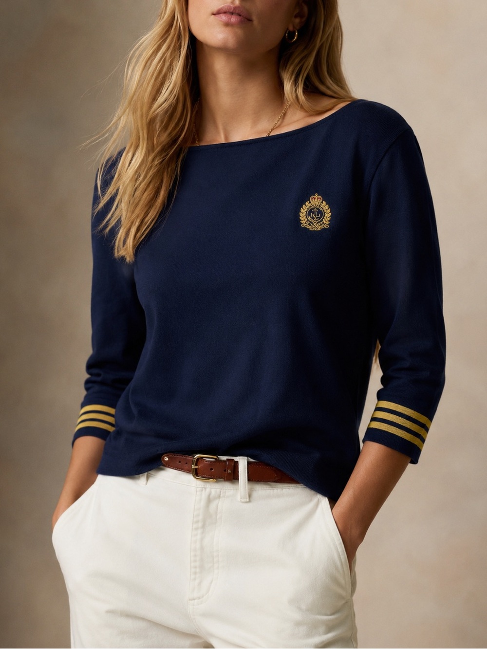 Ralph Lauren 3/4 sleeve Nautical Navy Logo Sweater